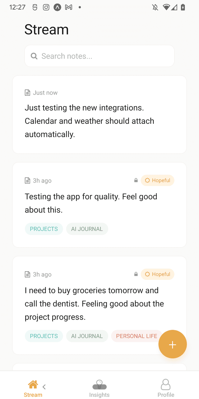 Arc Journal stream with AI topic tags